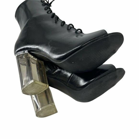 Cape Robbin Black Lace Up Victorian Open Toe Clear Chunky Heel Boots Shoe Size 6 - Picture 6 of 9